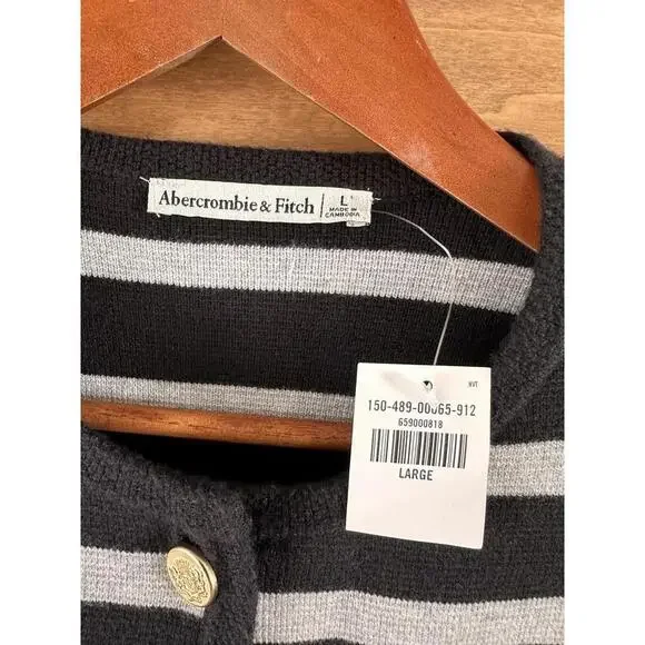 NWT Abercrombie & Fitch LuxeLoft Crew Sweater Jacket Black & Gold Women’s Large - Picture 8 of 11